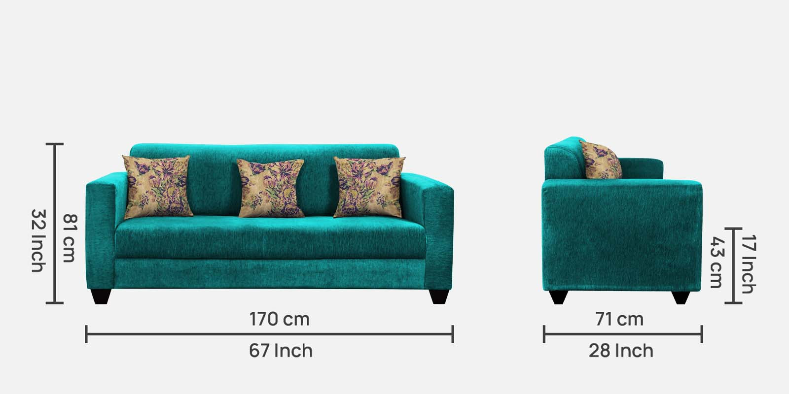 Lipu Fabric 3 Seater Sofa in Sea Green Colour