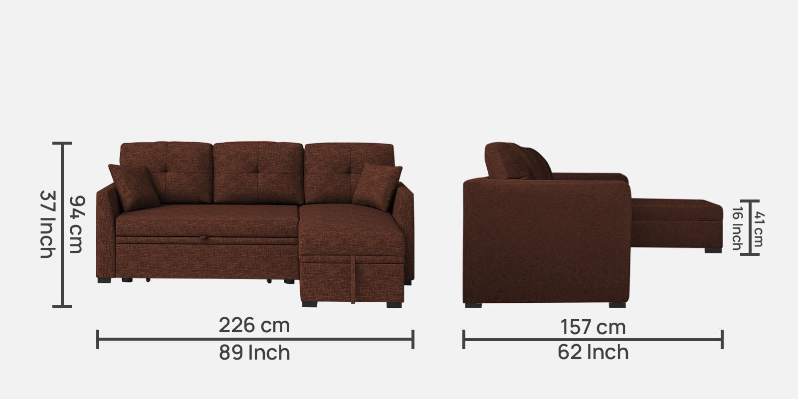 Jody Fabric 3 Seater Pull Out Sofa Cum Bed In Coffee Brown Colour