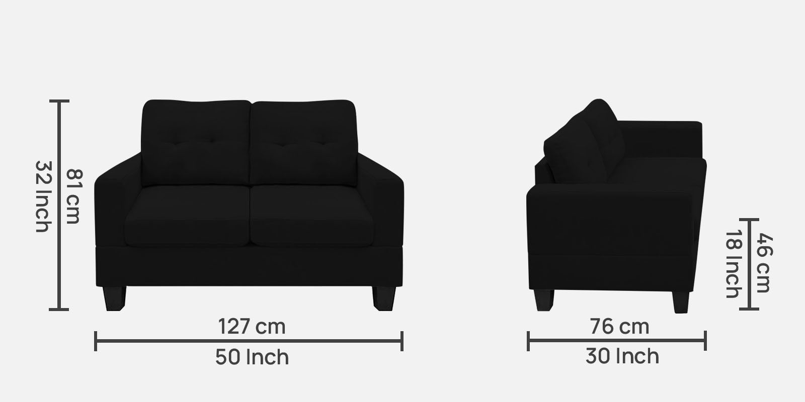 Thomas Fabric 2 Seater Sofa in Zed Black Colour