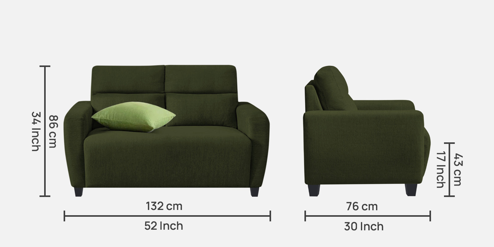 Bakadi Fabric 2 Seater Sofa in Olive Green Colour