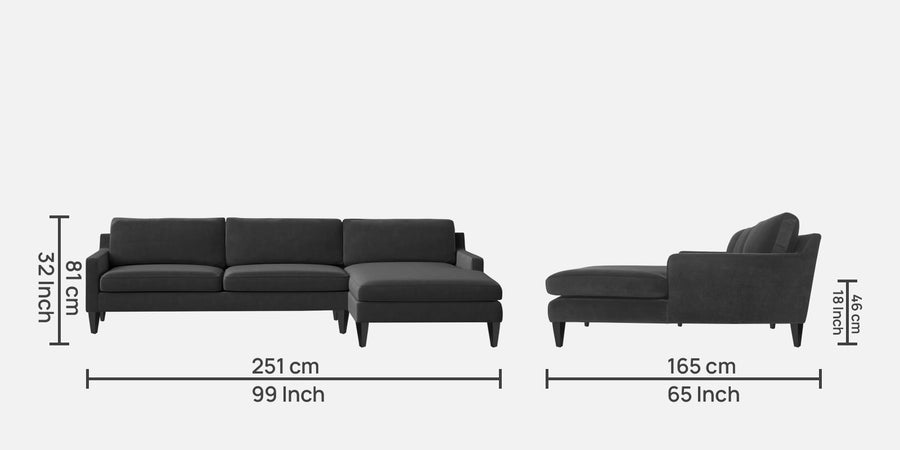 Jones Velvet Lhs Sectional Sofa 3 Lounger In Hory Grey Colour - Febonic Living