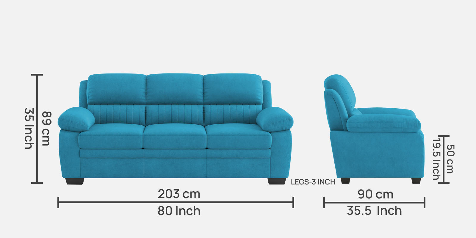 Miranda Velvet 3 Seater Sofa in Aqua blue Colour