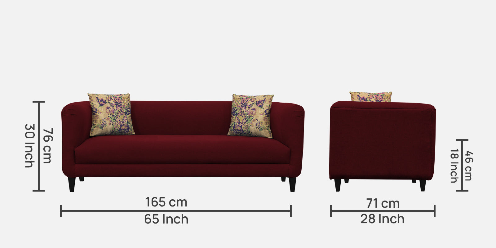 Niki Fabric 3 Seater Sofa in Ruby Red Colour