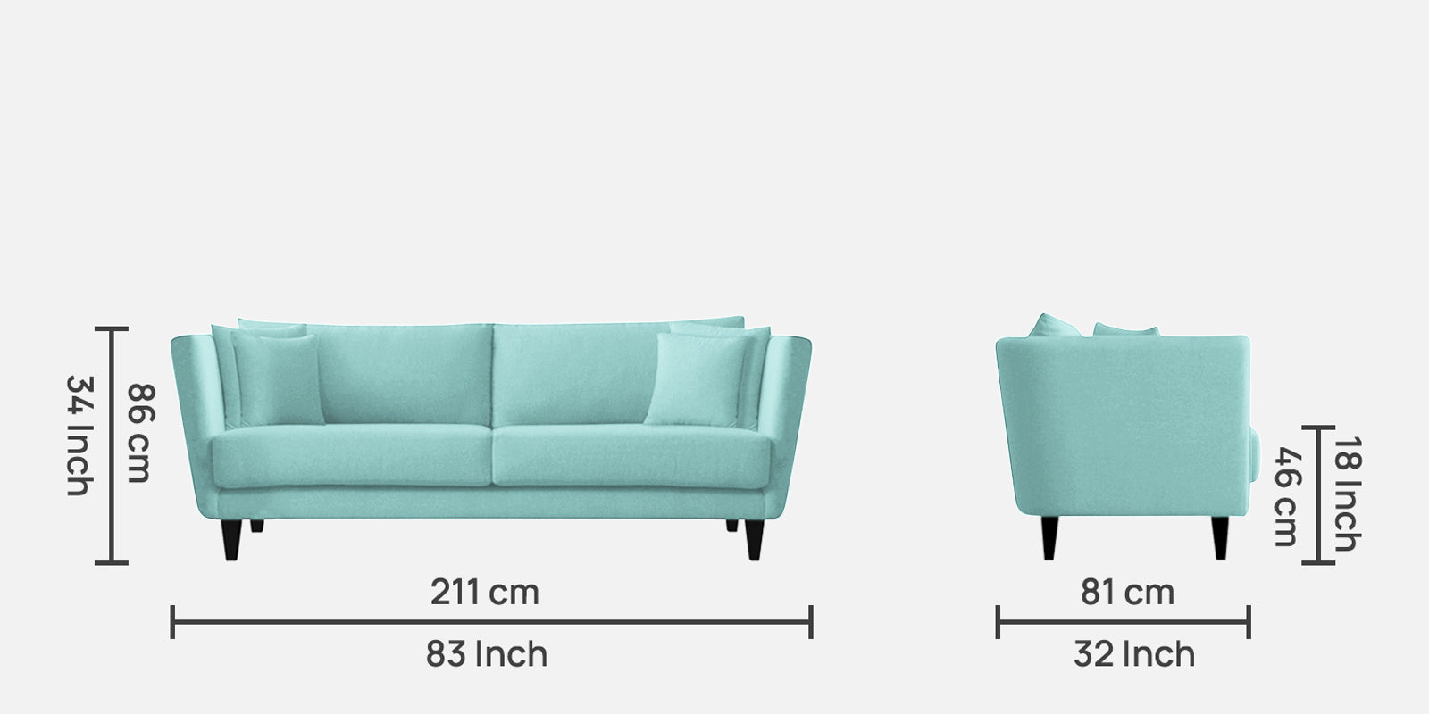 Norway Velvet 3 Seater Sofa In Barmunda Aqua Colour