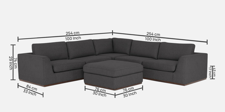 Freedom Velvet 6 Seater Lhs Corner Sofa In Davy Grey Colour With Ottoman - Febonic Living