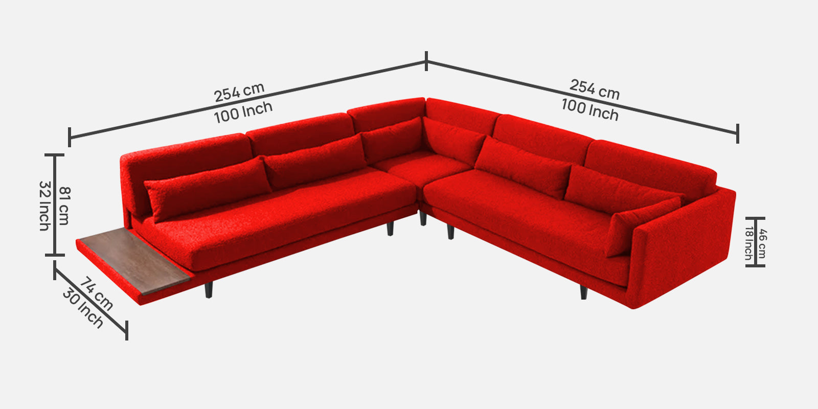 Malta Fabric 6 Seater RHS Sectional Sofa In Ruby Red Colour