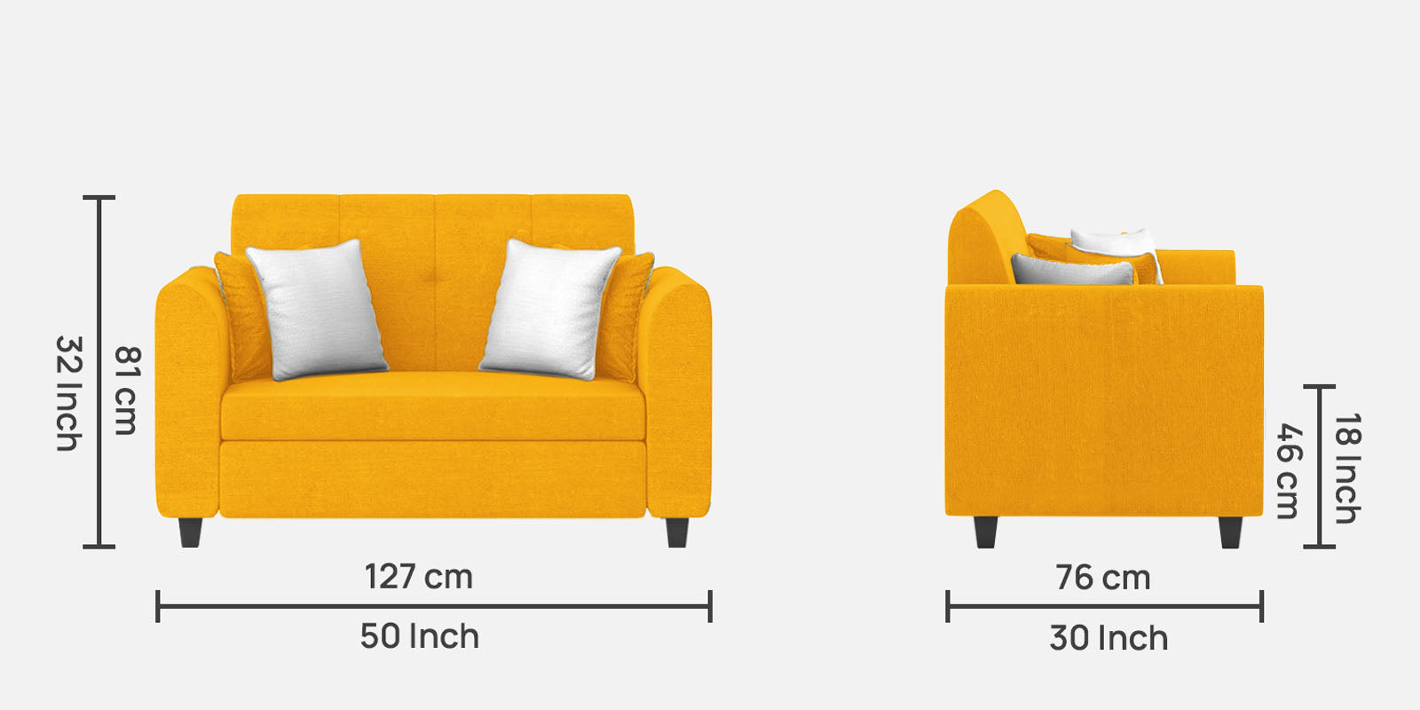 Denmark Fabric 2 Seater Sofa in Bold Yellow Colour