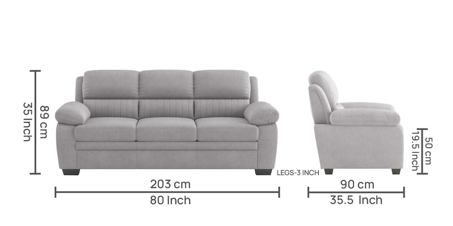 Cantaberry Velvet 3 Seater Sofa In Concrete Grey Colour - Febonic Living