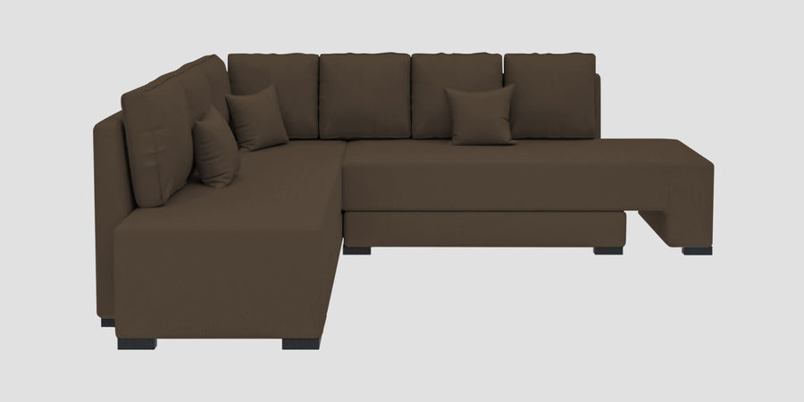 Corby Velvet Lhs 6 Seater Convertible Sofa Cum Bed In Shade Brown Colour - Febonic Living