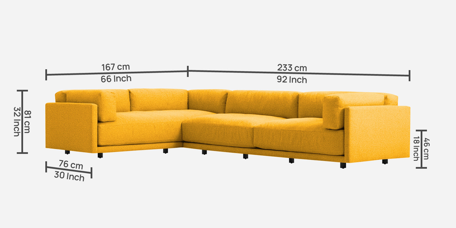 Nixon Fabric 6 Seater RHS Sectional Sofa In Bold Yellow Colour