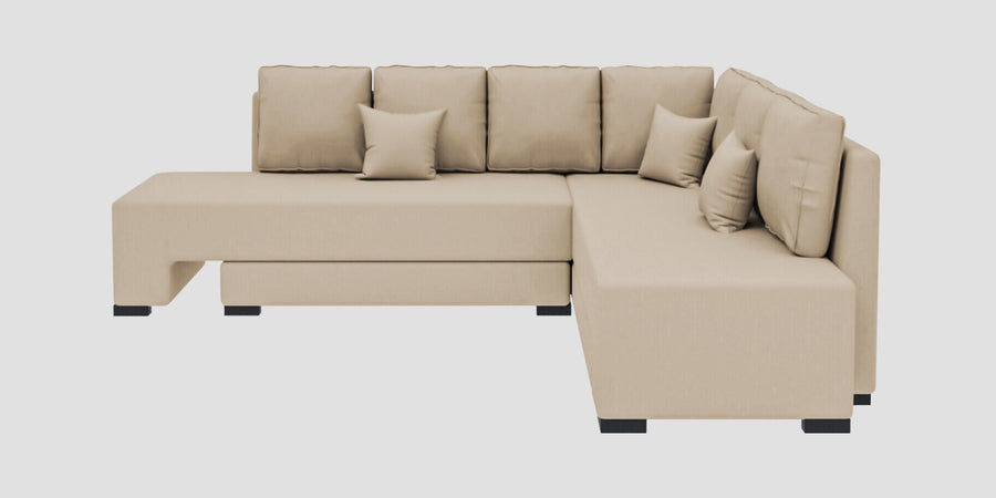 Corby Velvet Rhs 6 Seater Convertible Sofa Cum Bed In Cream Beige Colour - Febonic Living