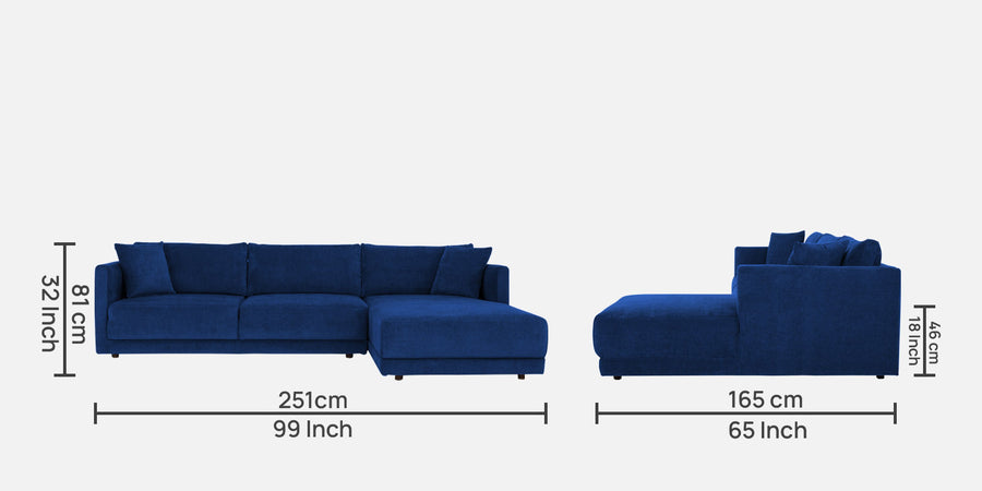 Northern Fabric Lhs Sectional Sofa 3 Lounger In Royal Blue Colour - Febonic Living