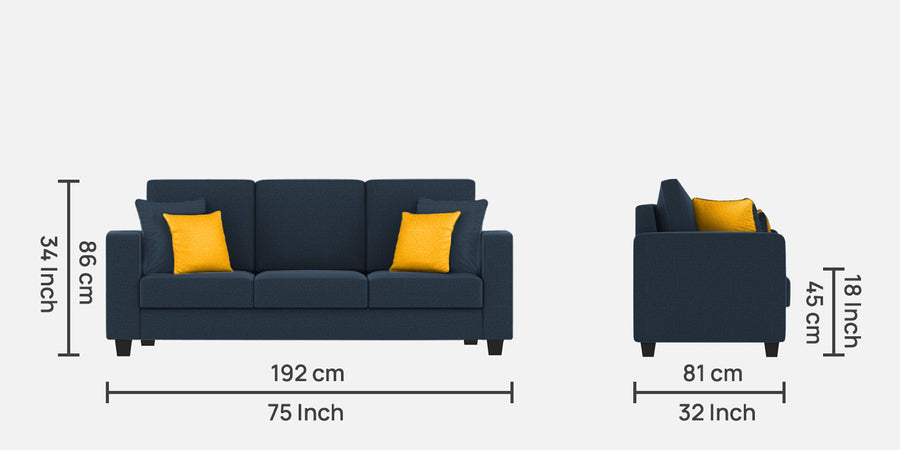 Nabi Fabric 3 Seater Sofa In Denim Blue Colour - Febonic Living