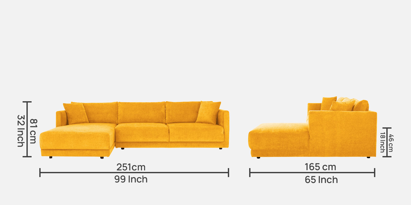 Northern Fabric RHS Sectional Sofa (3+Lounger) in Bold Yellow Colour