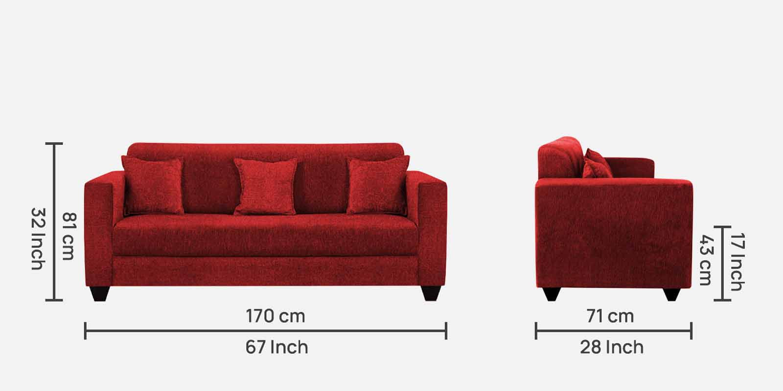 Nebula Fabric 3 Seater Sofa in Blood Maroon Colour