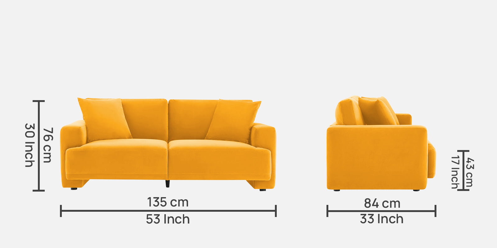 Kosta Velvet 2 Seater Sofa in Safforn Yellow Colour