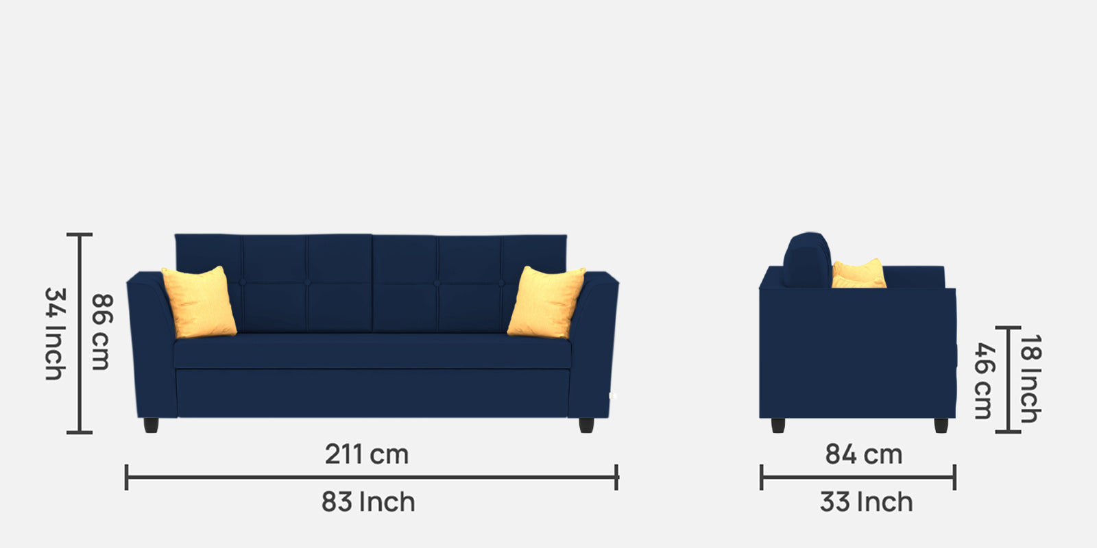 Nestin Velvet 3 Seater Sofa in Imperial Blue Colour