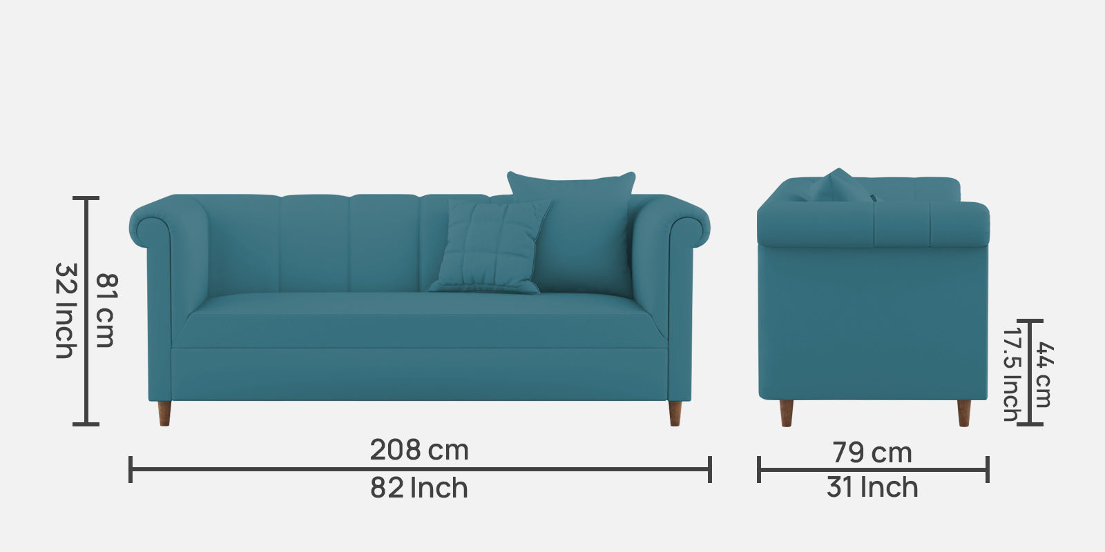 Rubi Velvet 3 Seater Sofa in Aqua Blue Colour