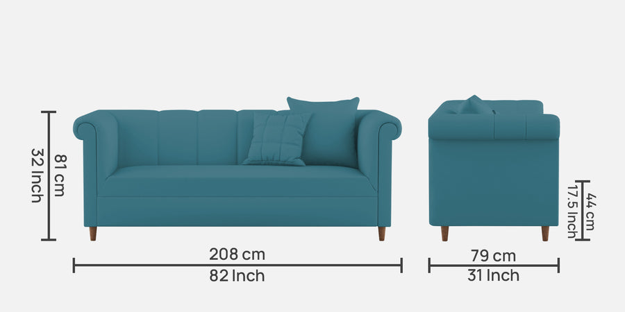 Rubi Velvet 3 Seater Sofa In Aqua Blue Colour - Febonic Living