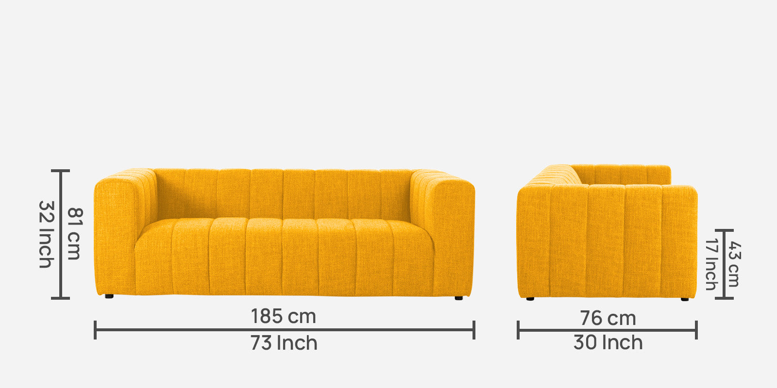 Lara Fabric 3 Seater Sofa in Bold Yellow Colour