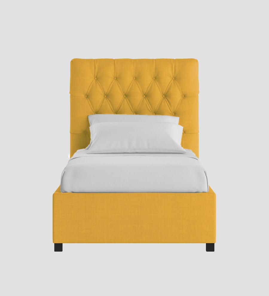 Isko Fabric Upholstered Single Size Bed In Bold Yellow Colour With Box Storage - Febonic Living