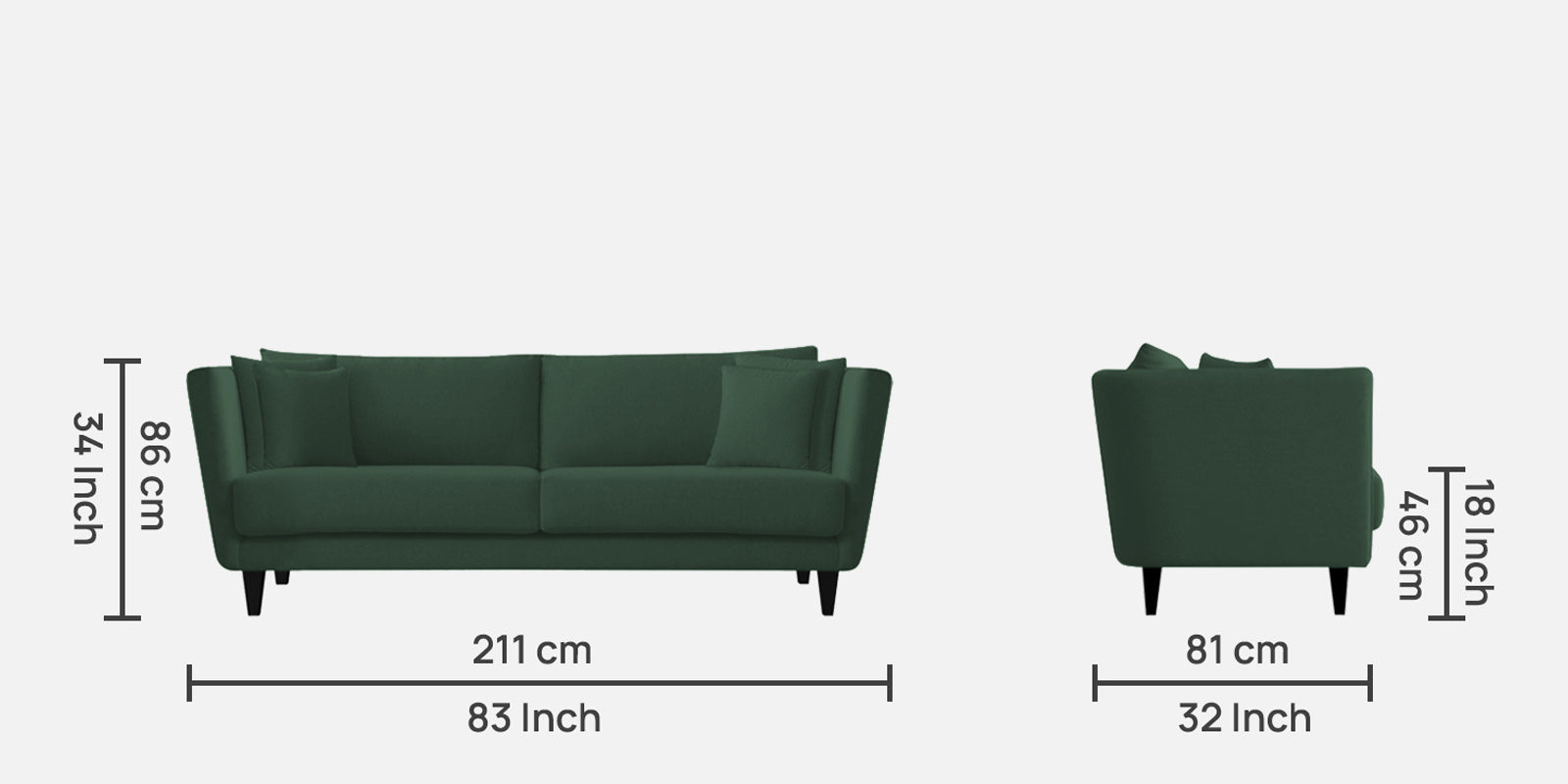 Norway Velvet 3 Seater Sofa In Amazon Green Colour