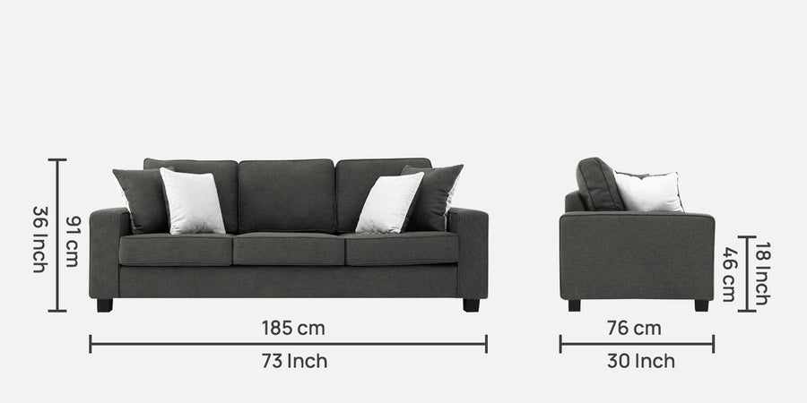 Ladybug Fabric 3 Seater Sofa In Charcoal Grey Colour - Febonic Living