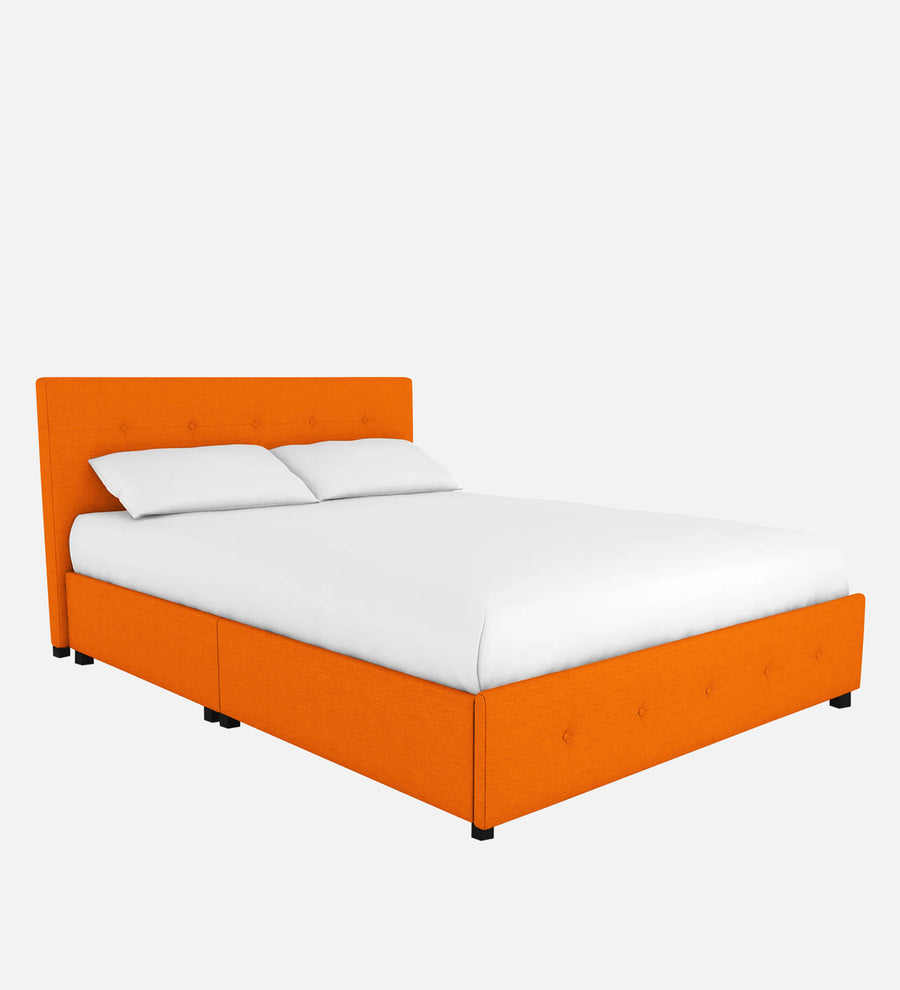 Lido Fabric Upholstered Queen Size Bed In Vivid Orange Colour With Drawer Storage - Febonic Living
