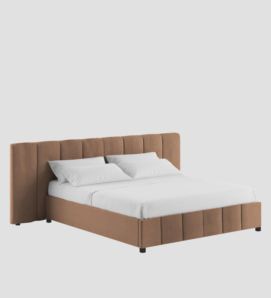 Nora Fabric Upholstered King Size Bed In Cosmic Beige Colour With Box Storage - Febonic Living