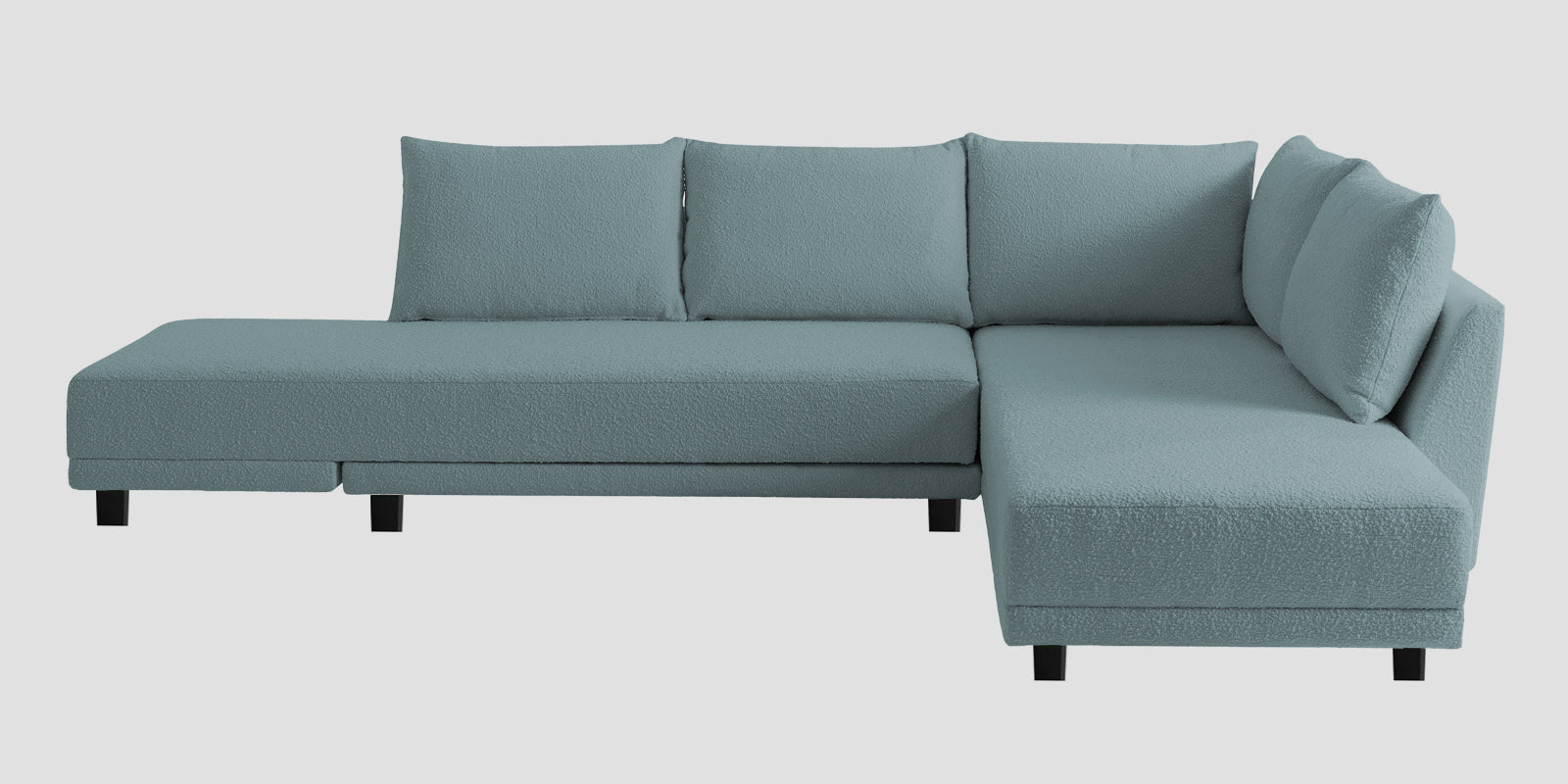 Ira Boucle Fabric LHS 6 Seater Convertible Sofa Cum Bed In Stormy Blue Colour - Febonic Living