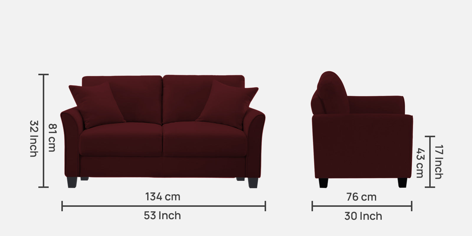 Daroo Velvet 2 Seater Sofa In Blood Maroon Colour