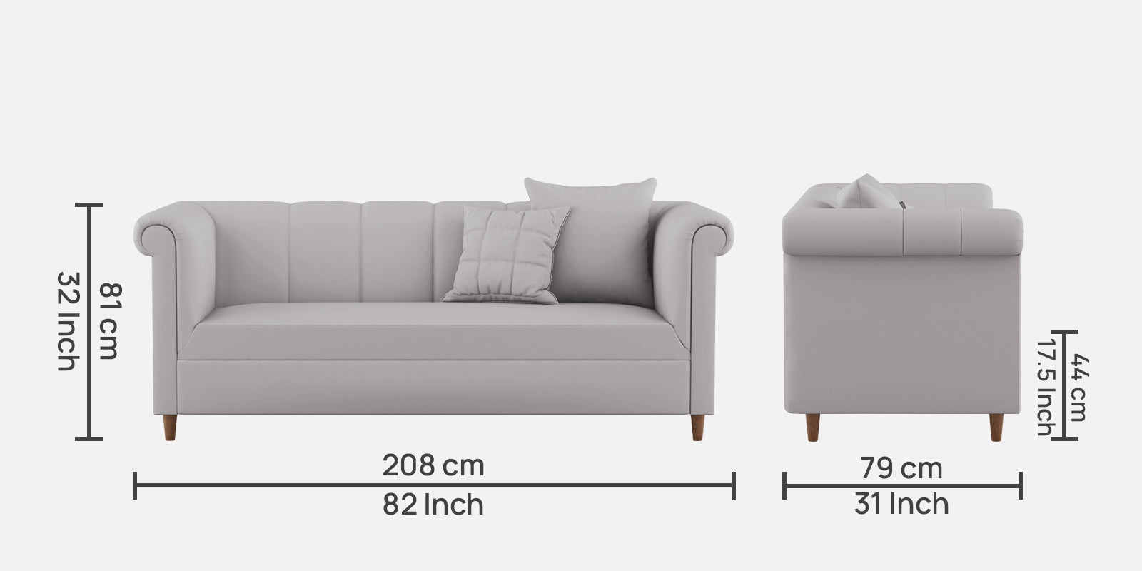 Rubi Velvet 3 Seater Sofa in Concrete grey Colour