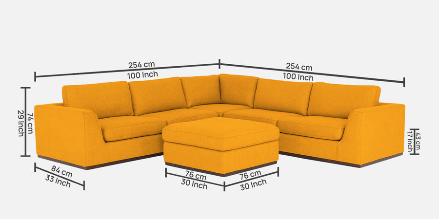 Freedom Velvet 6 Seater Lhs Corner Sofa In Safforn Yellow Colour With Ottoman - Febonic Living