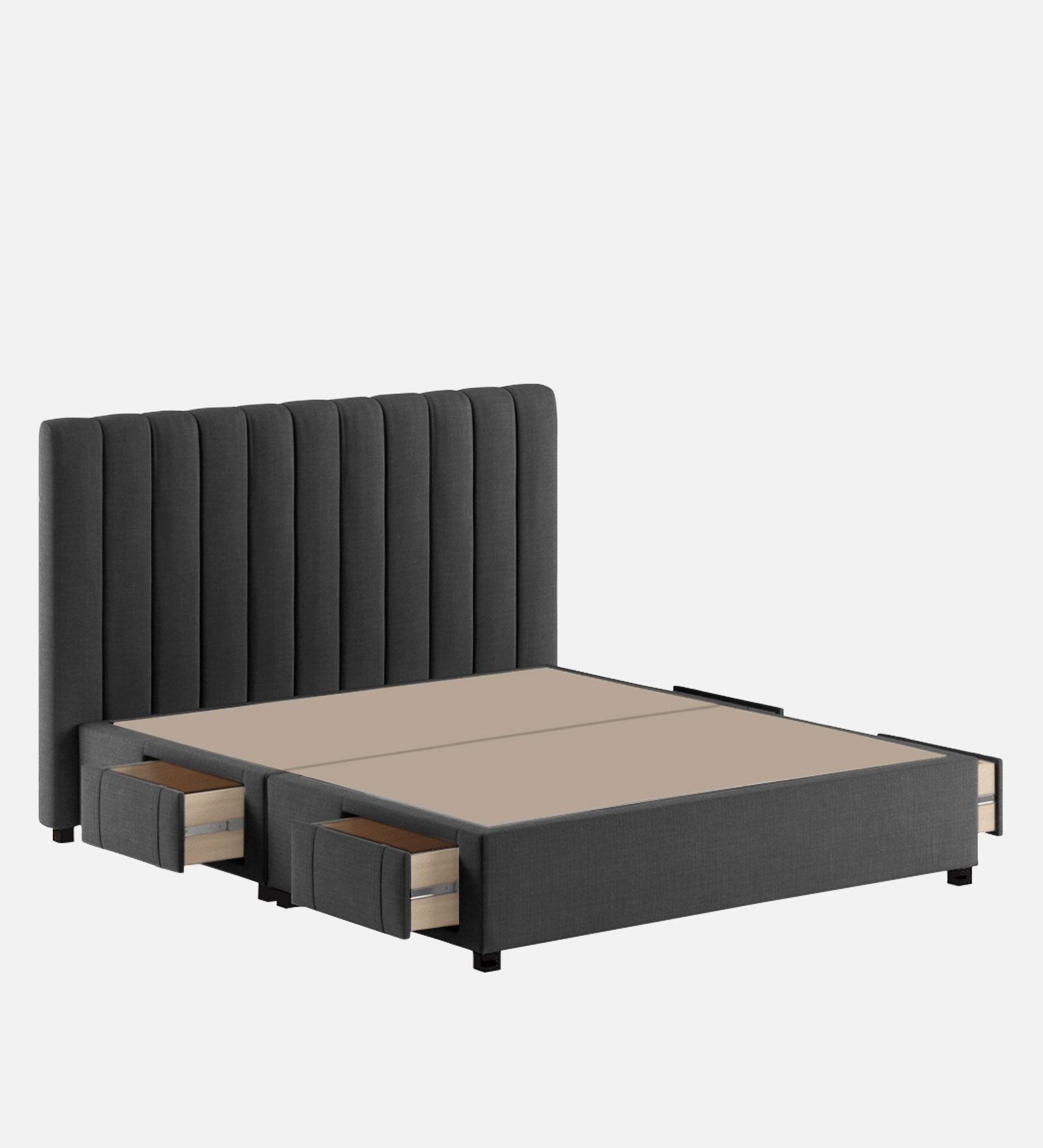 Nivi Fabric King Size Bed In Charcoal Grey Colour With Drawer Storage