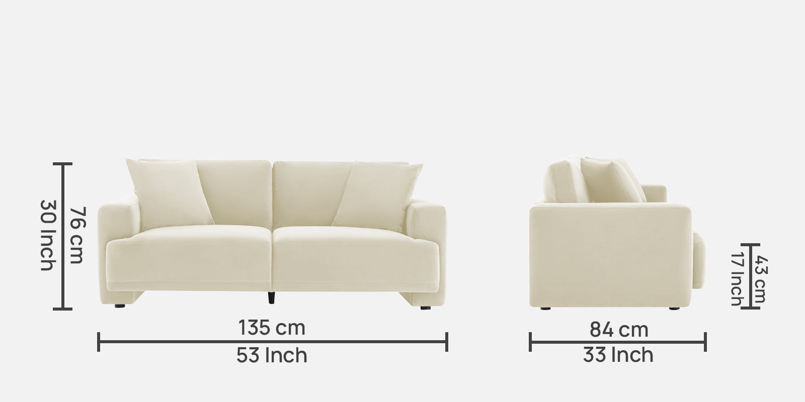 Kosta Velvet 2 Seater Sofa in Warm White Colour