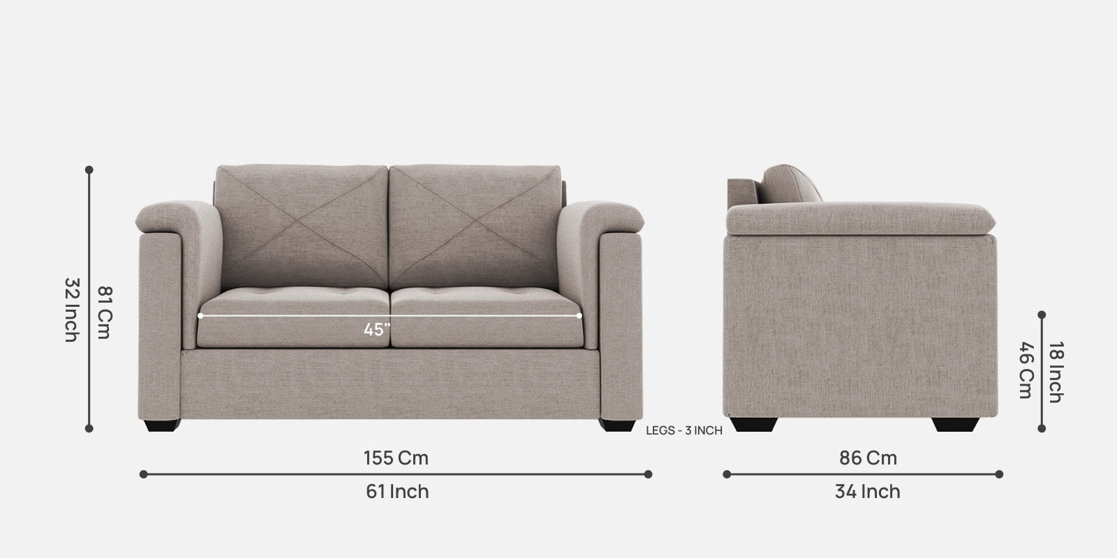 Andry Fabric 2 Seater Sofa in Storm Grey Colour