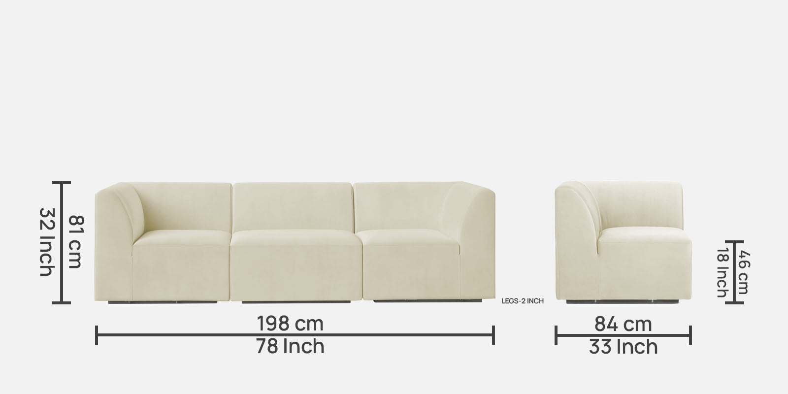 Bufa Velvet 3 Seater Sofa in Warm White Colour