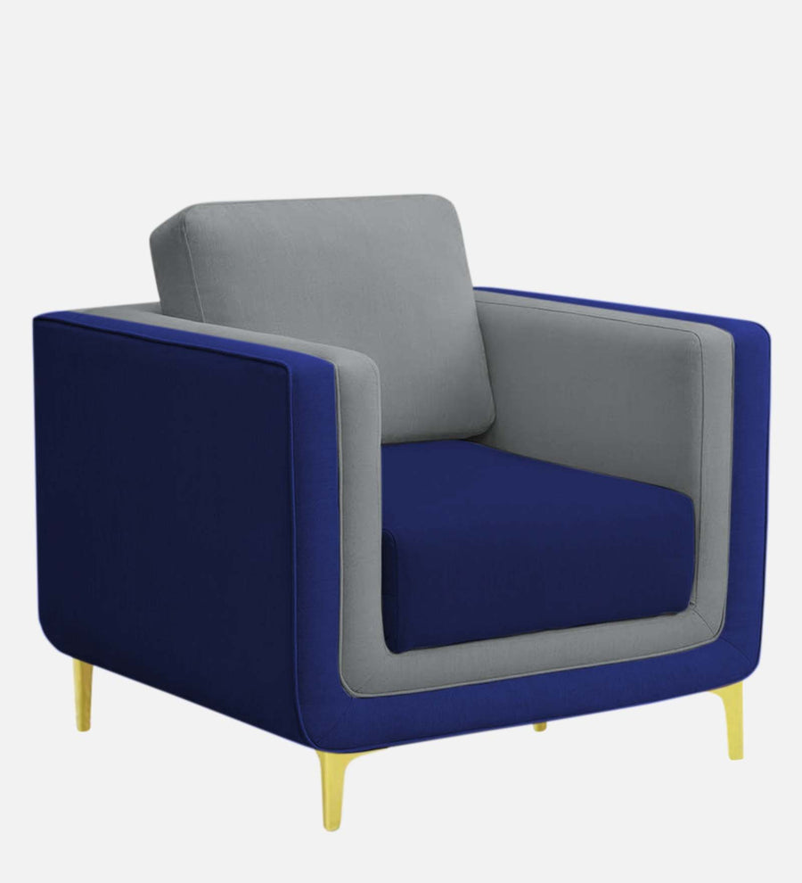 Visky Velvet 1 Seater Sofa In Pearl Grey And Indigo Blue Colour - Febonic Living