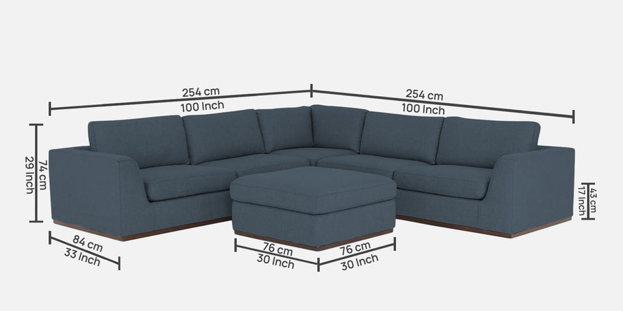 Freedom Velvet 6 Seater Lhs Corner Sofa In Oxford Blue Colour With Ottoman - Febonic Living