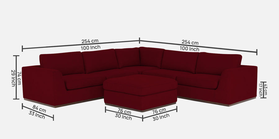 Freedom Velvet 6 Seater Lhs Corner Sofa In Cherry Red Colour With Ottoman - Febonic Living