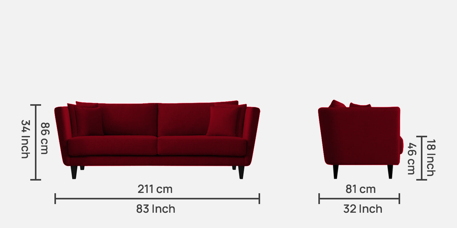 Norway Velvet 3 Seater Sofa In Cherry Red Colour