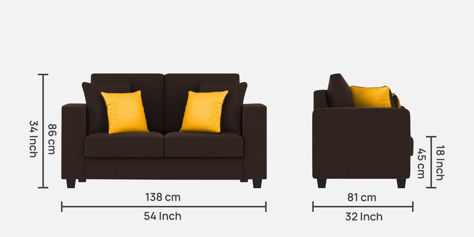 Nabi Fabric 2 Seater Sofa In Coffee Brown Colour