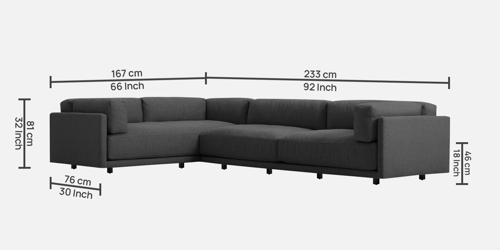 Nixon Fabric 6 Seater LHS Sectional Sofa In Charcoal grey Colour