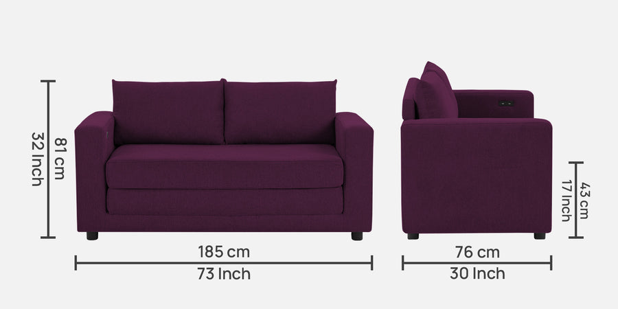 Roman Fabric 3 Seater Foldable Sofa Cum Bed In Greek Purple Colour With Usb Port - Febonic Living