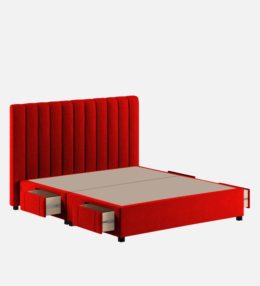 Nivi Fabric Upholstered Queen Size Bed In Ruby Red Colour With Drawer Storage - Febonic Living