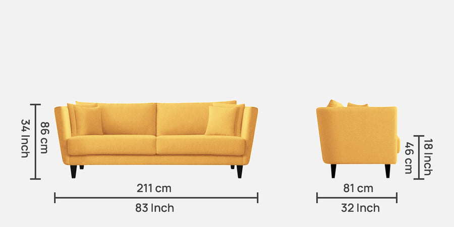 Norway Velvet 3 Seater Sofa In Turmeric Yellow Colour - Febonic Living