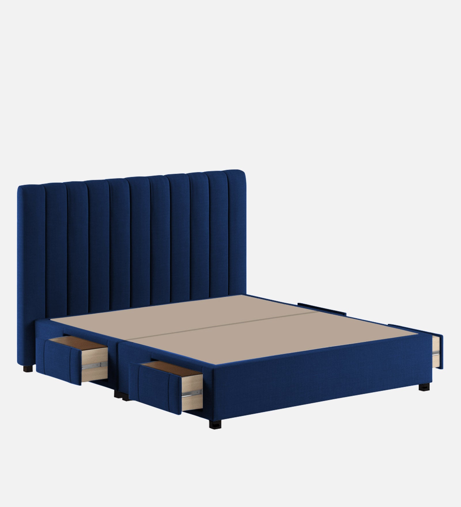 Nivi Fabric Queen Size Bed in Royal Blue Colour with Drawer Storage