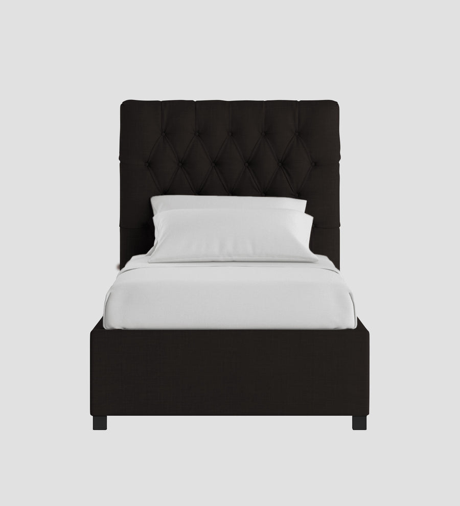 Isko Fabric Upholstered Single Size Bed In Cara Brown Colour With Box Storage - Febonic Living