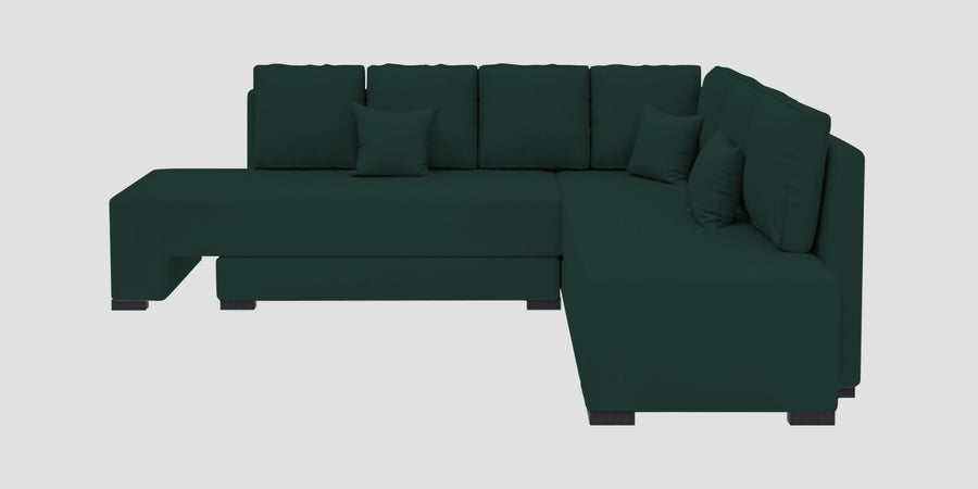Corby Velvet Rhs 6 Seater Convertible Sofa Cum Bed In Forest Green Colour - Febonic Living