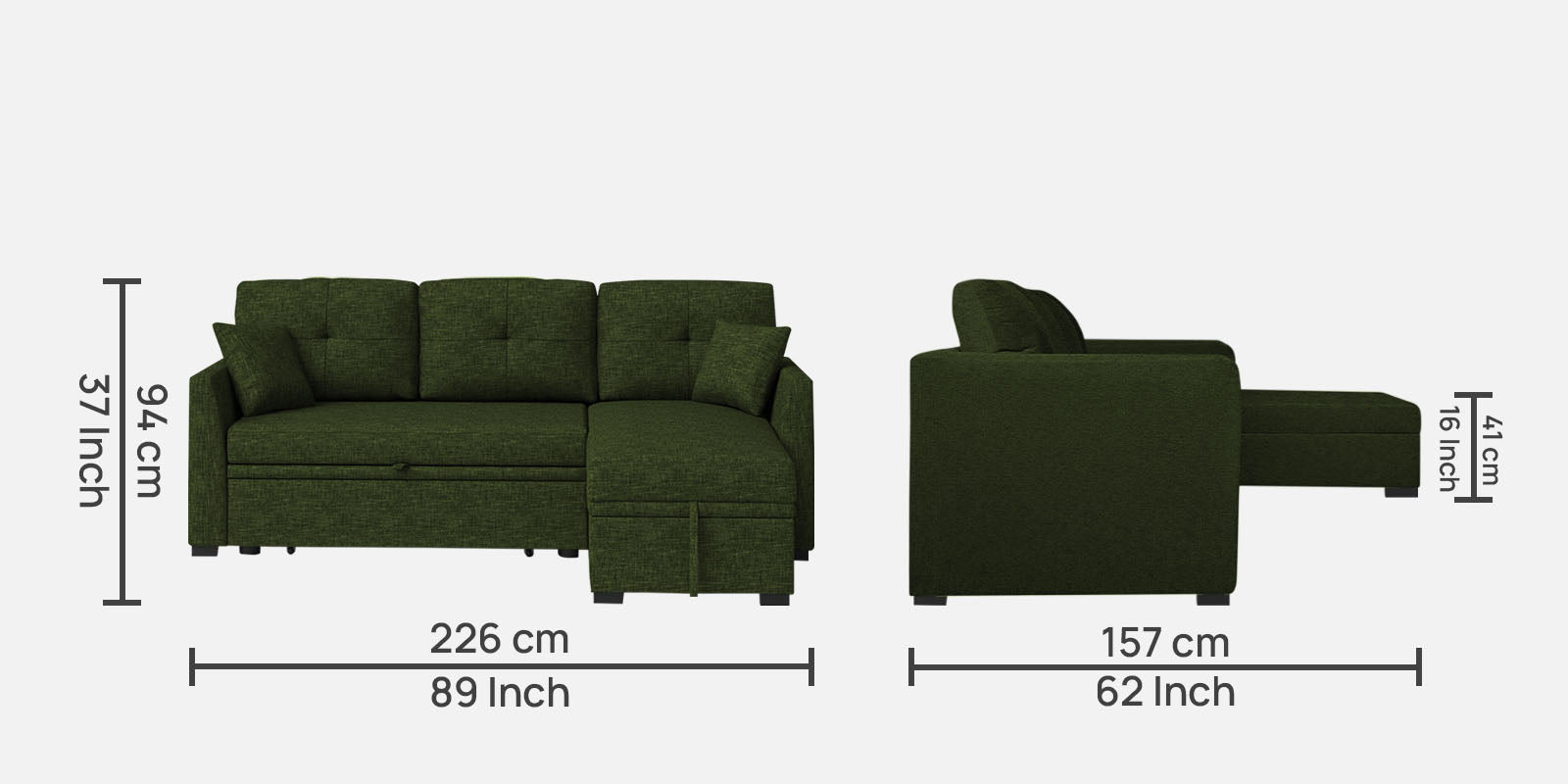 Jody Fabric 3 Seater Pull Out Sofa Cum Bed In Light Green Colour